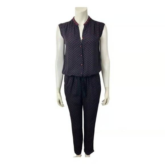 MAISON SCOTCH | Hawaiian jumpsuit hibiscus navy coral red sz 6 - Picture 1 of 11